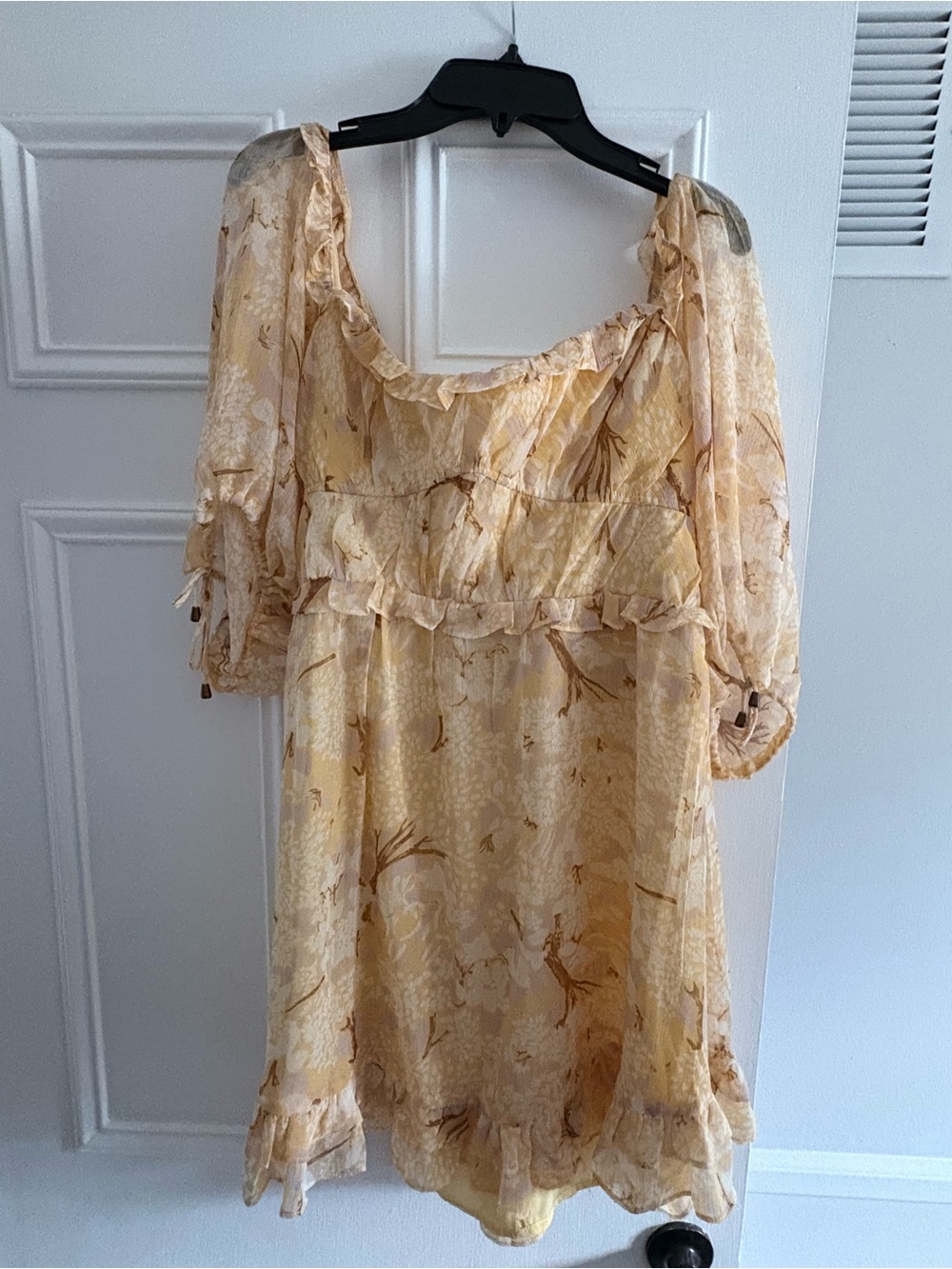Hello Molly Yellow Floral Ruffle Midi Dress